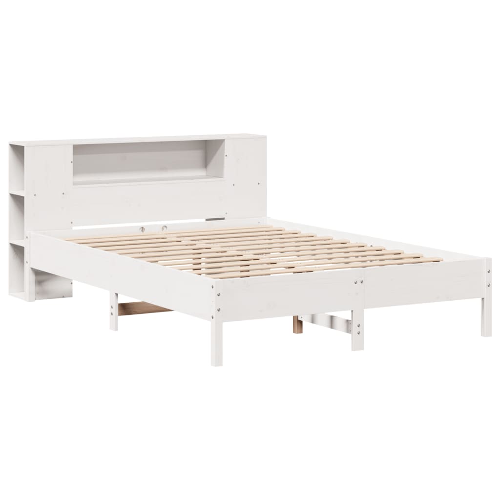 Lit en bois massif avec étagère sans matelas blanc 160x200 cm pin