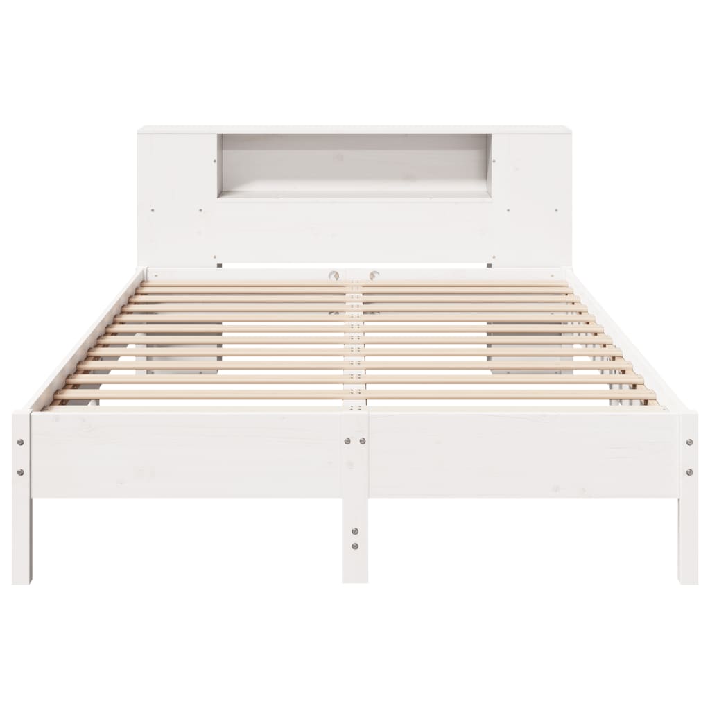 Lit en bois massif avec étagère sans matelas blanc 160x200 cm pin