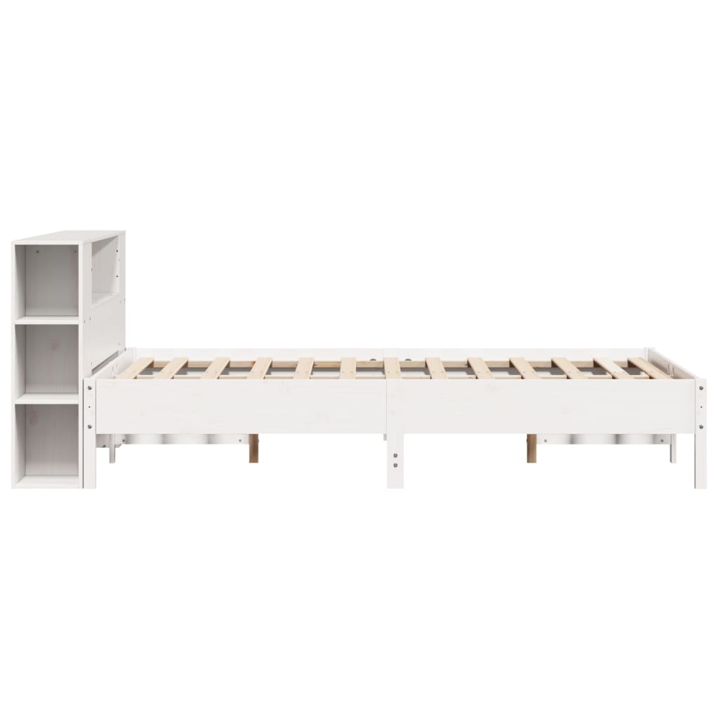Lit en bois massif avec étagère sans matelas blanc 160x200 cm pin