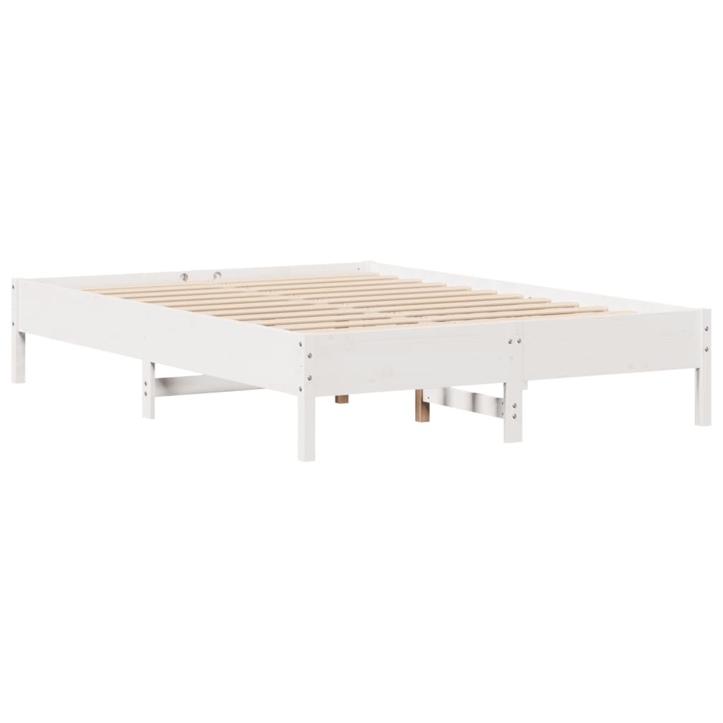 Lit en bois massif avec étagère sans matelas blanc 160x200 cm pin
