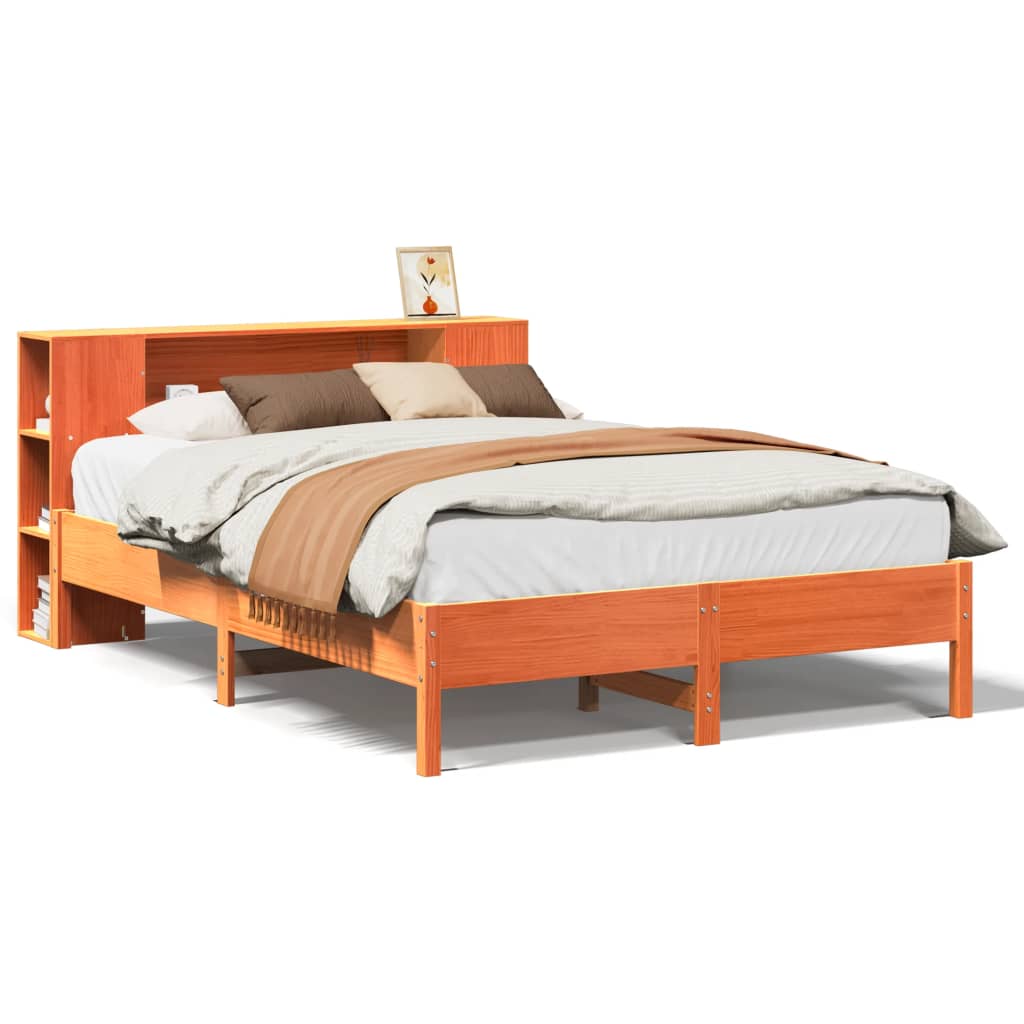 Lit en bois massif avec étagère sans matelas, marron ciré, 160x200 cm