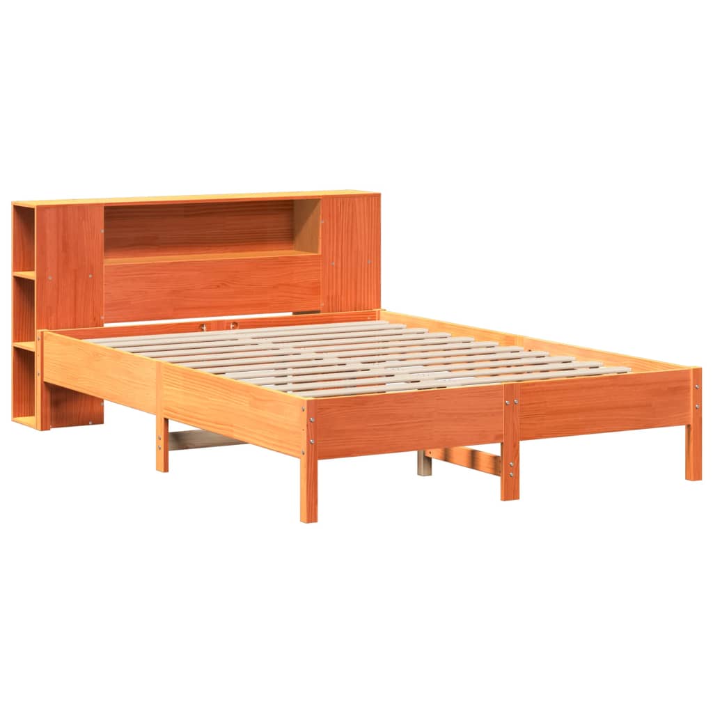 Lit en bois massif avec étagère sans matelas, marron ciré, 160x200 cm