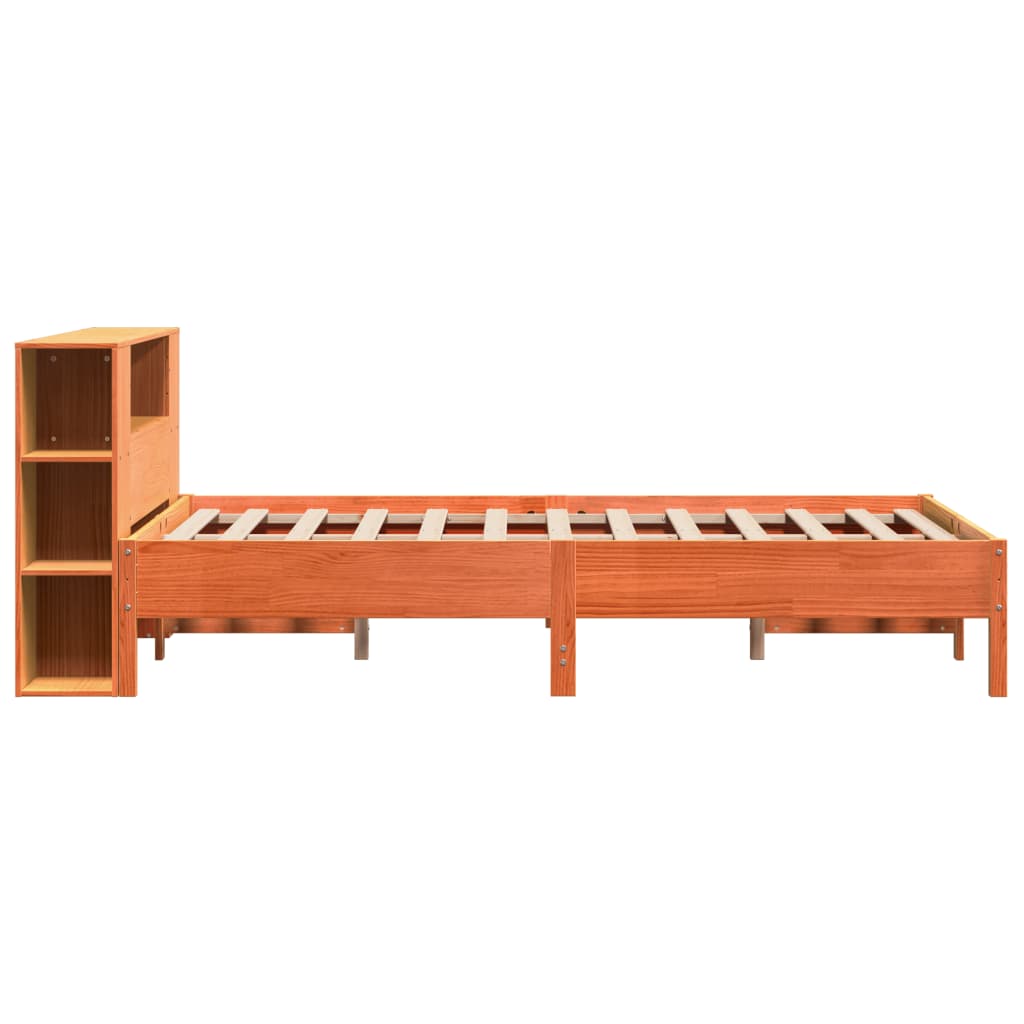 Lit en bois massif avec étagère sans matelas, marron ciré, 160x200 cm