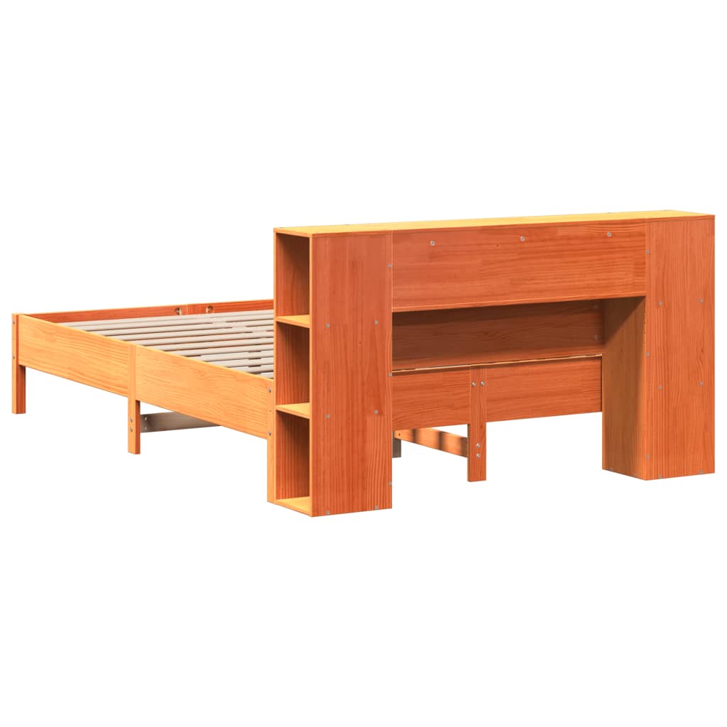 Lit en bois massif avec étagère sans matelas, marron ciré, 160x200 cm