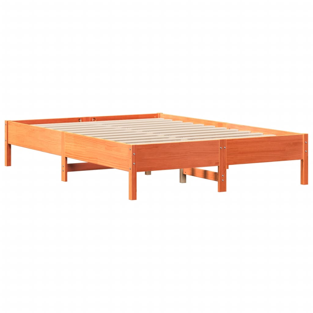 Lit en bois massif avec étagère sans matelas, marron ciré, 160x200 cm