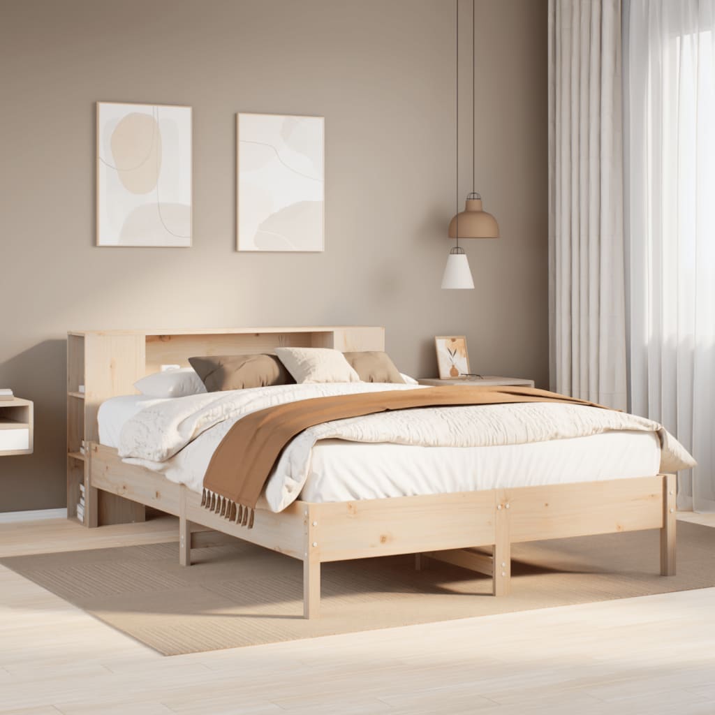 Solid wood bed with shelf without mattress 150x200 cm pine
