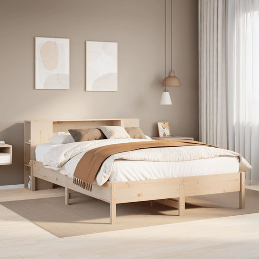 Solid wood bed with shelf without mattress 150x200 cm pine