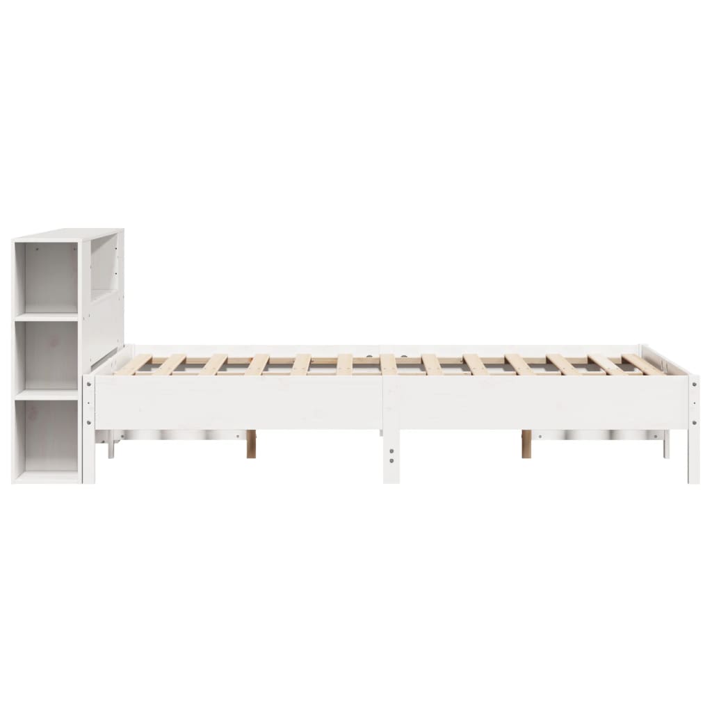 Solid wood bed with shelf without mattress white 150x200 cm pine