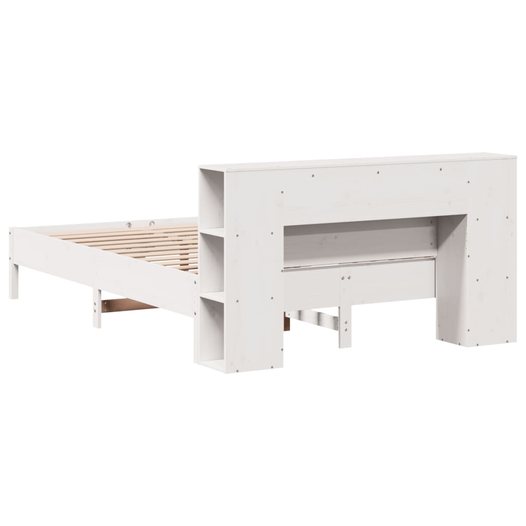 Solid wood bed with shelf without mattress white 150x200 cm pine