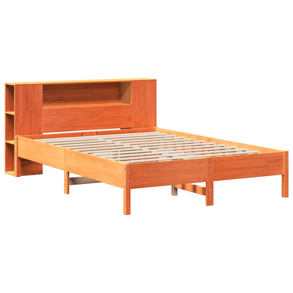 Lit en bois massif avec étagère sans matelas, marron ciré, 150x200 cm