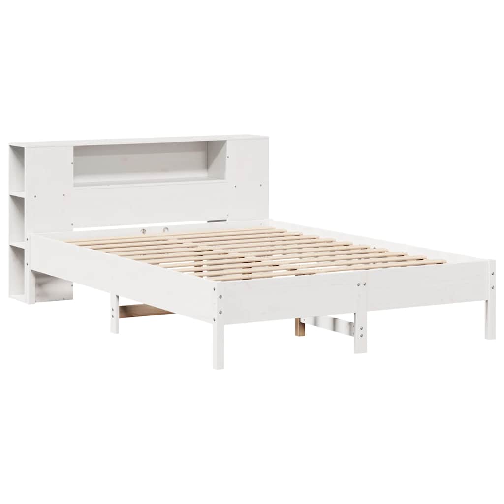 Lit en bois massif avec étagère sans matelas blanc 140x190 cm pin
