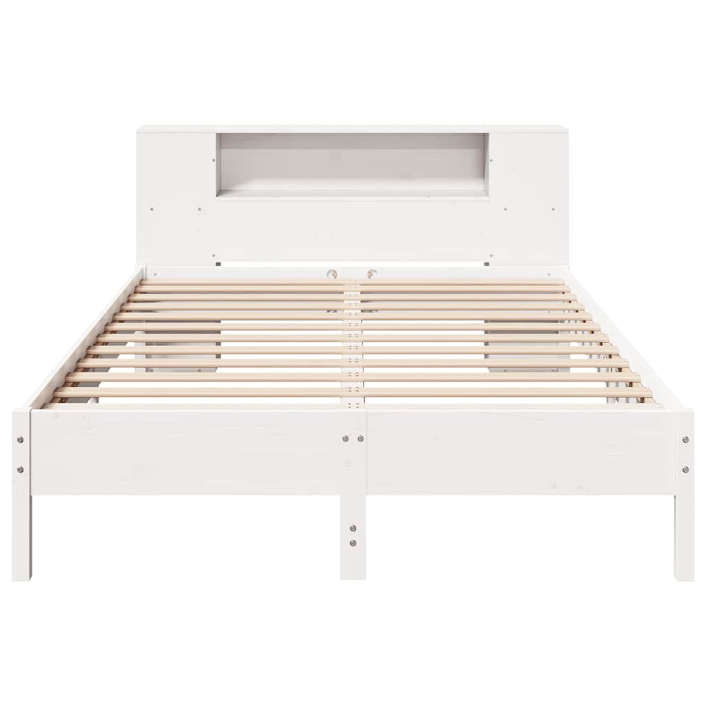Lit en bois massif avec étagère sans matelas blanc 140x190 cm pin