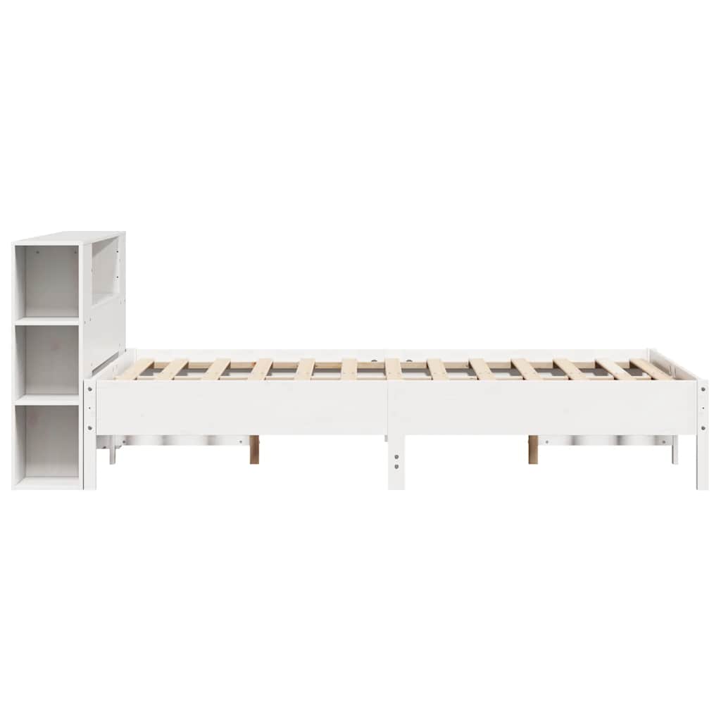 Lit en bois massif avec étagère sans matelas blanc 140x190 cm pin