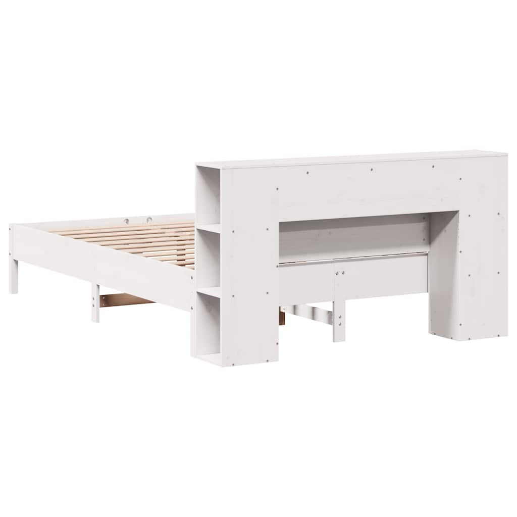 Lit en bois massif avec étagère sans matelas blanc 140x190 cm pin