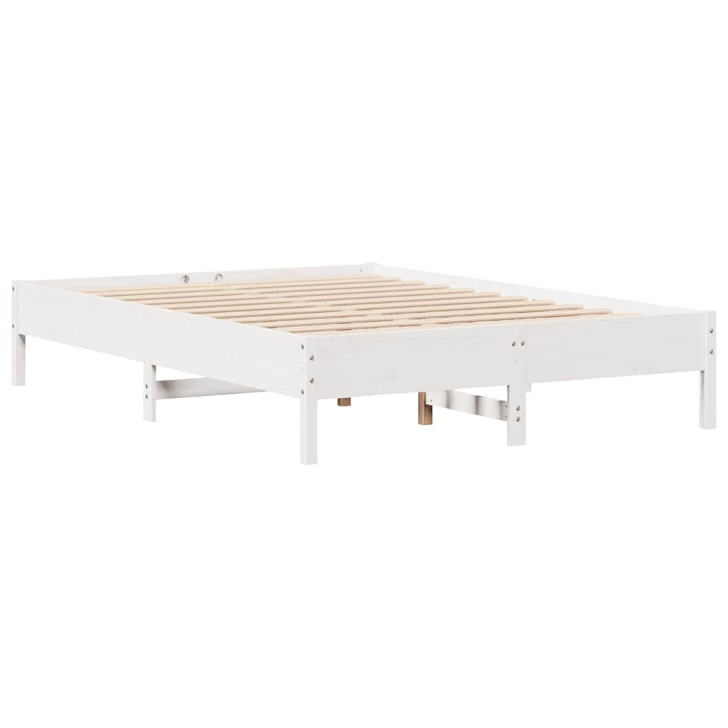 Lit en bois massif avec étagère sans matelas blanc 140x190 cm pin