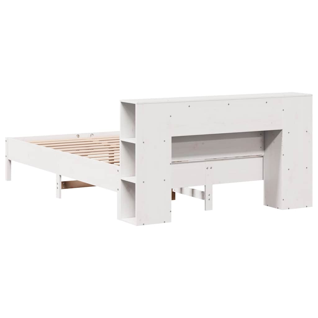 Lit en bois massif avec étagère sans matelas pin blanc 120x190 cm