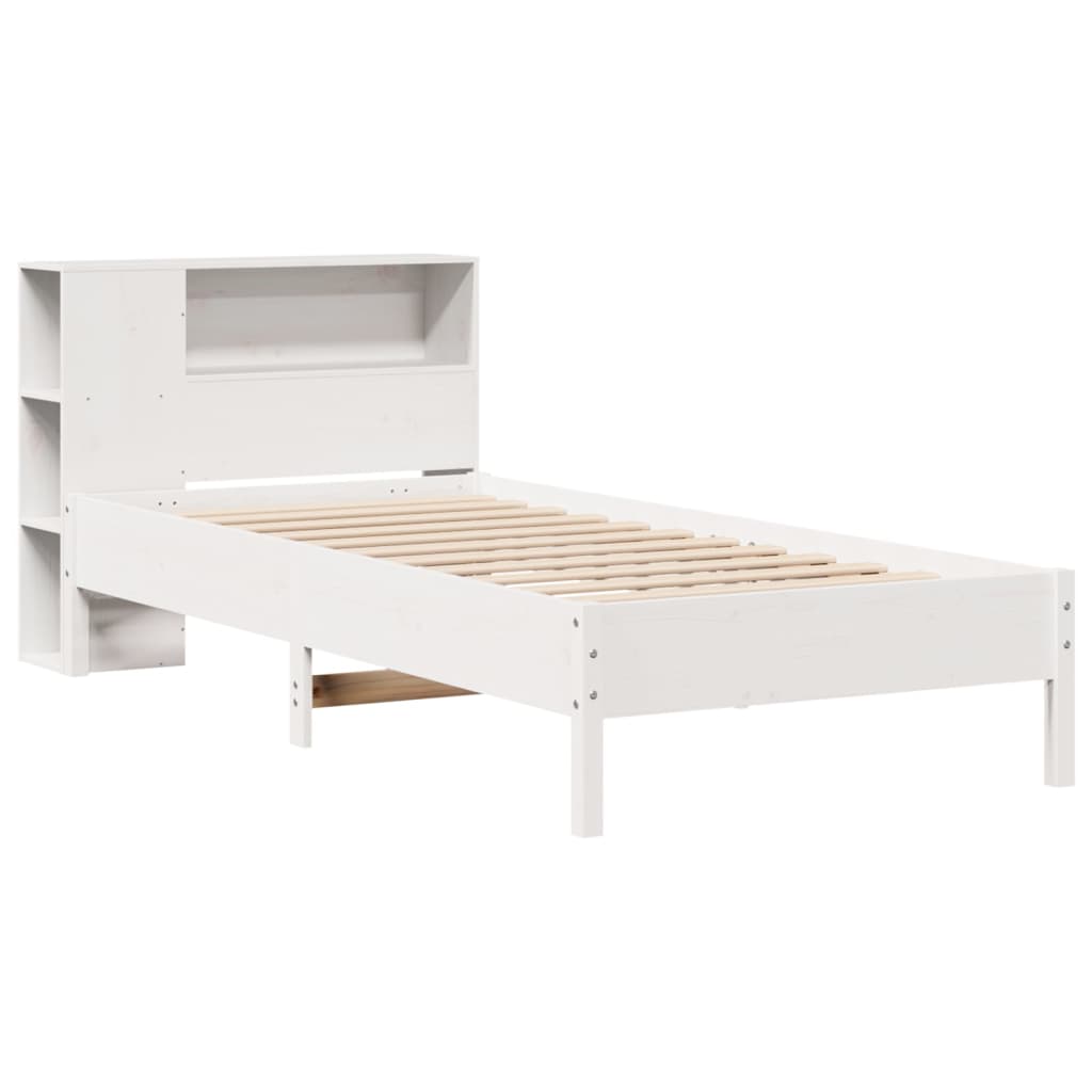 Lit en bois massif avec étagère sans matelas pin blanc 100x200 cm
