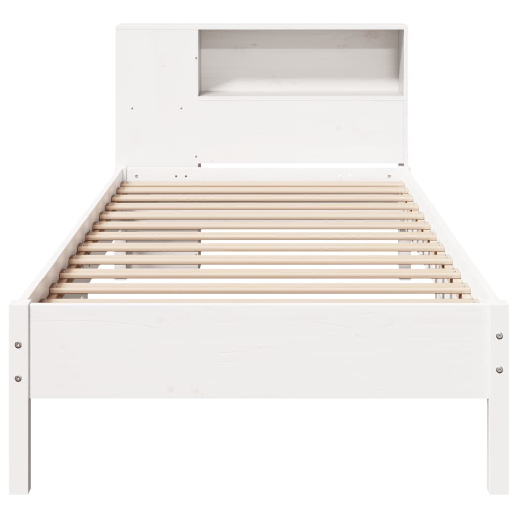 Lit en bois massif avec étagère sans matelas pin blanc 100x200 cm