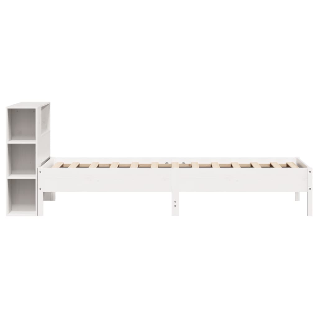 Lit en bois massif avec étagère sans matelas pin blanc 100x200 cm