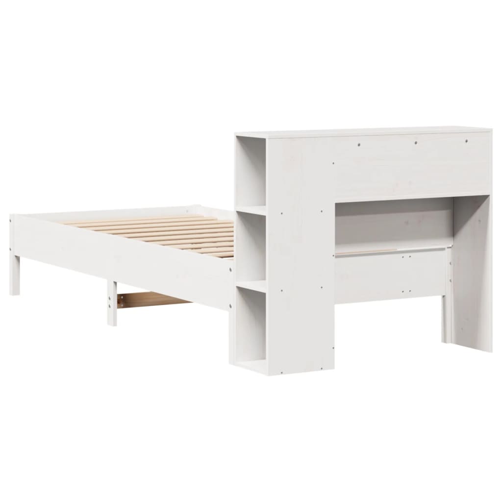 Lit en bois massif avec étagère sans matelas pin blanc 100x200 cm