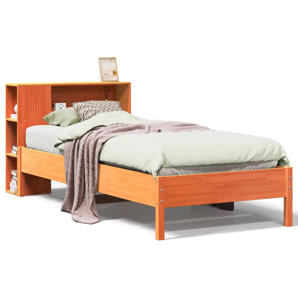 Lit en bois massif avec étagère sans matelas ciré marron 100x200 cm