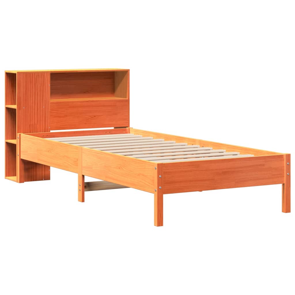 Lit en bois massif avec étagère sans matelas ciré marron 100x200 cm