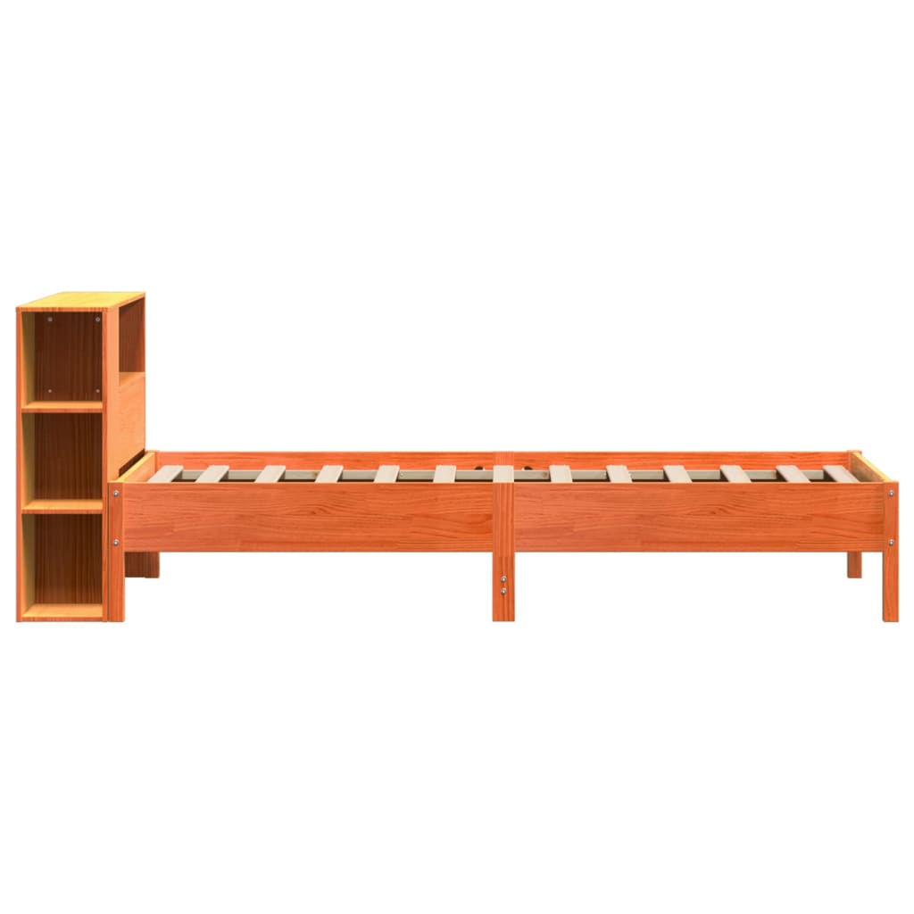 Lit en bois massif avec étagère sans matelas ciré marron 100x200 cm