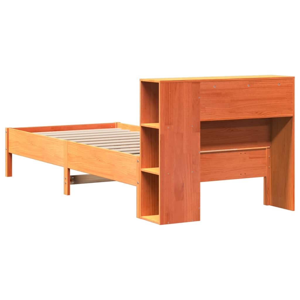 Lit en bois massif avec étagère sans matelas ciré marron 100x200 cm