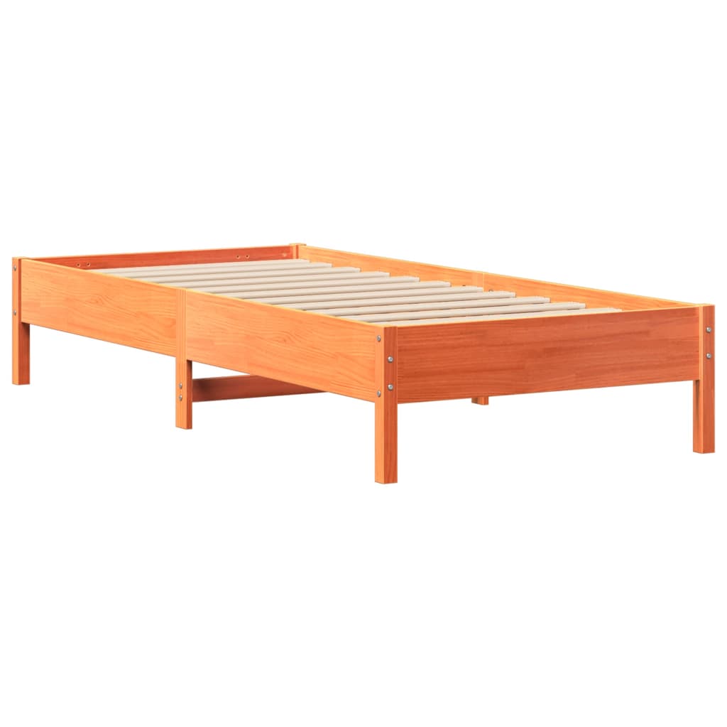 Lit en bois massif avec étagère sans matelas ciré marron 100x200 cm
