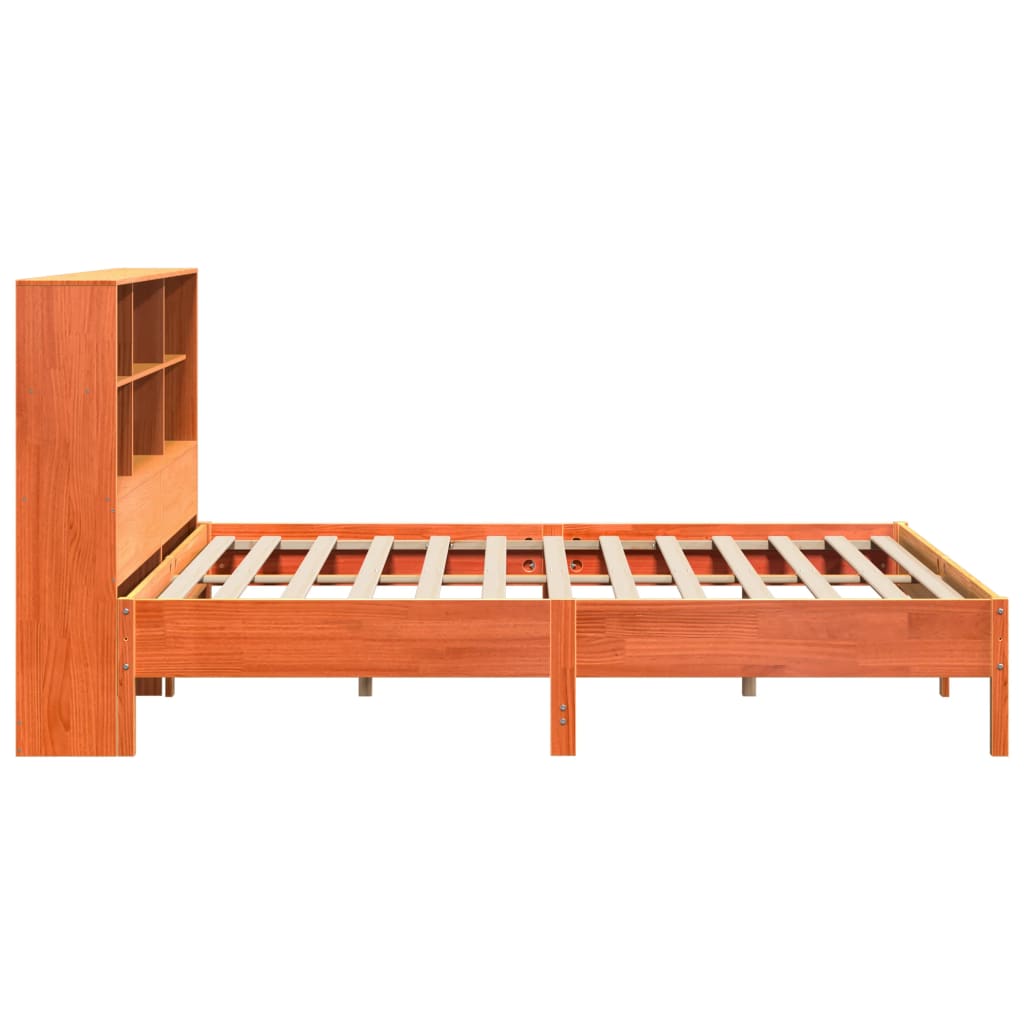 Lit en bois massif avec étagère sans matelas, couleur marron ciré, 200x200 cm