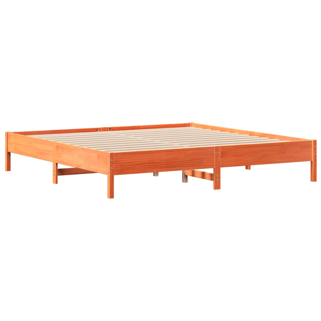 Lit en bois massif avec étagère sans matelas, couleur marron ciré, 200x200 cm