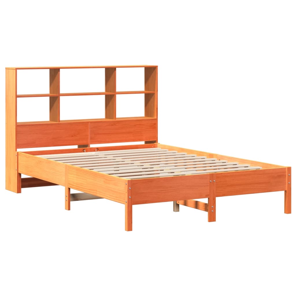 Lit en bois massif avec étagère sans matelas, marron ciré, 160x200 cm