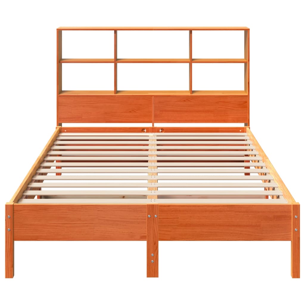 Lit en bois massif avec étagère sans matelas, marron ciré, 160x200 cm