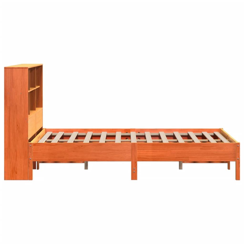 Lit en bois massif avec étagère sans matelas, marron ciré, 160x200 cm