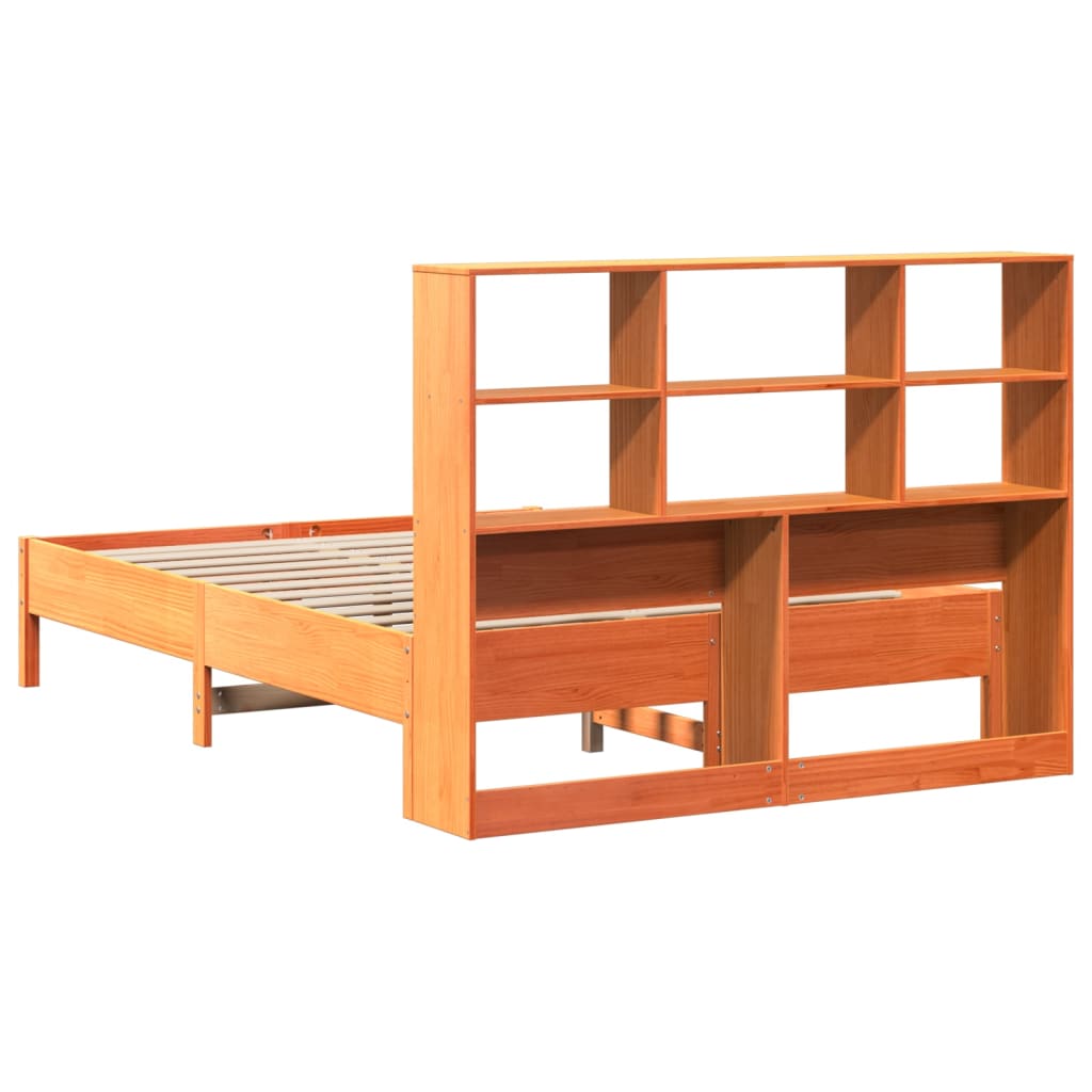 Lit en bois massif avec étagère sans matelas, marron ciré, 160x200 cm