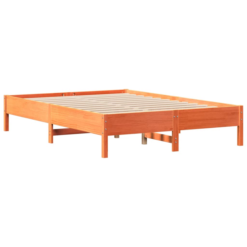 Lit en bois massif avec étagère sans matelas, marron ciré, 160x200 cm