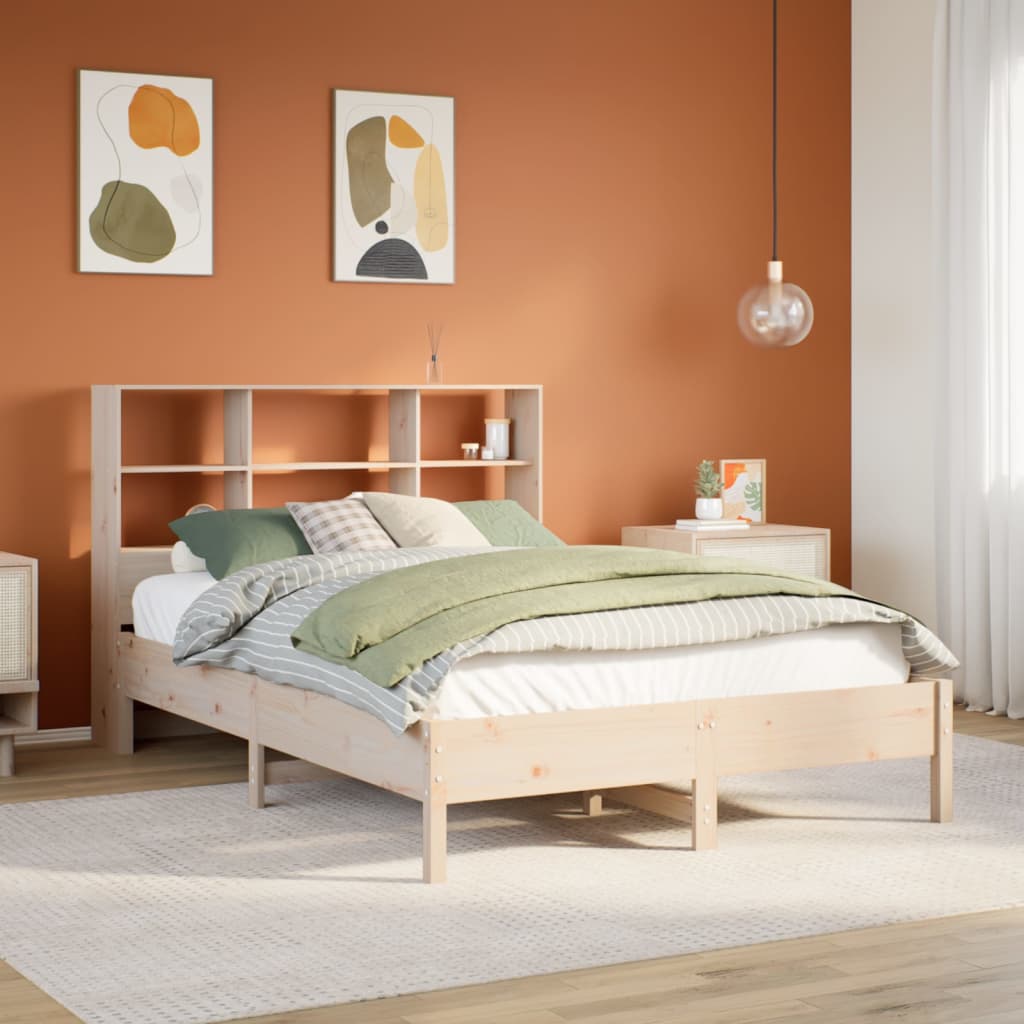 Lit en bois massif avec étagère sans matelas 140x200 cm pin