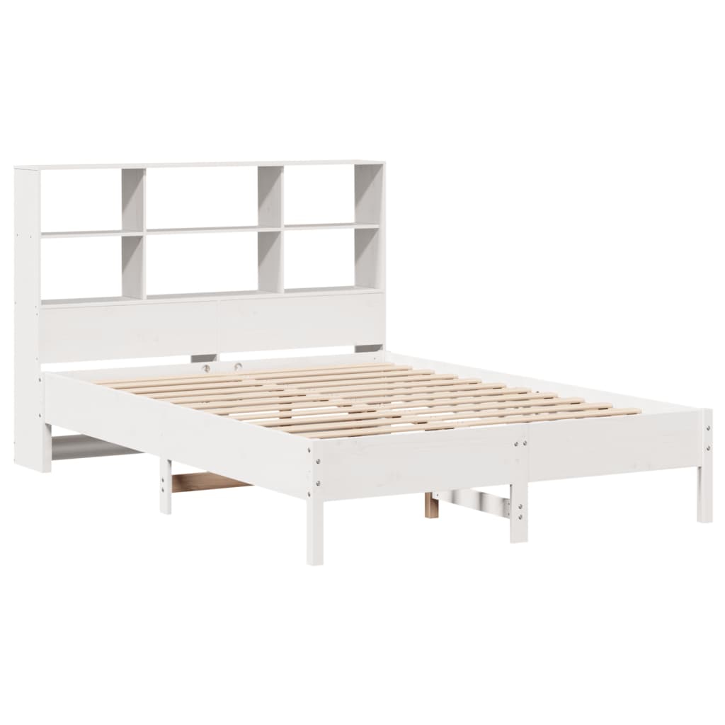 Lit en bois massif avec étagère sans matelas blanc 140x200 cm pin