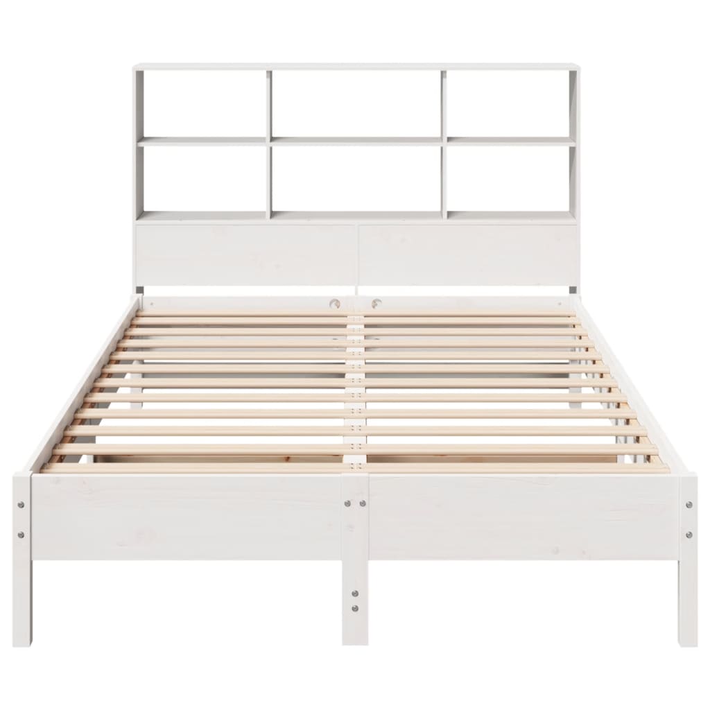 Lit en bois massif avec étagère sans matelas blanc 140x200 cm pin