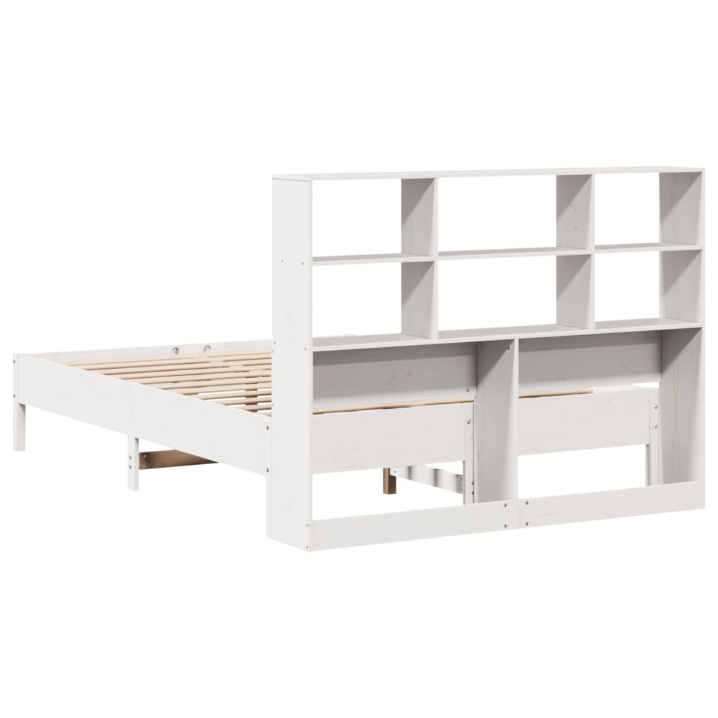 Lit en bois massif avec étagère sans matelas blanc 140x200 cm pin