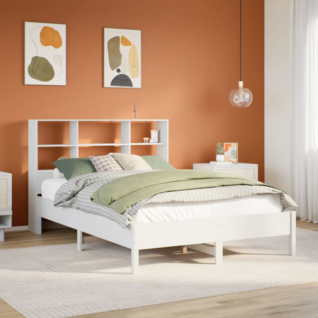 Lit en bois massif avec étagère sans matelas blanc 140x200 cm pin