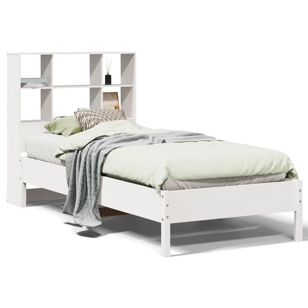 Lit en bois massif avec étagère sans matelas pin blanc 90x200 cm