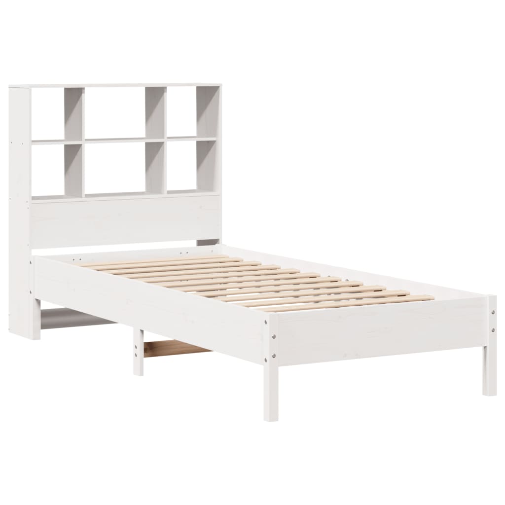 Lit en bois massif avec étagère sans matelas pin blanc 90x200 cm