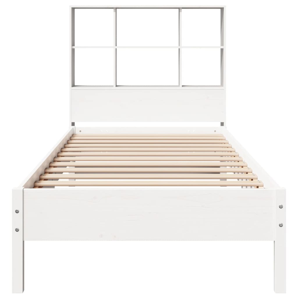 Lit en bois massif avec étagère sans matelas pin blanc 90x200 cm
