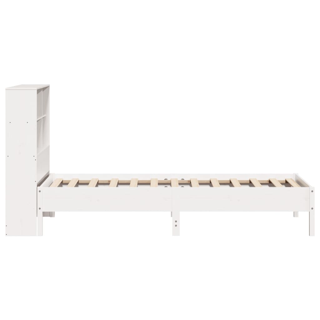 Lit en bois massif avec étagère sans matelas pin blanc 90x200 cm