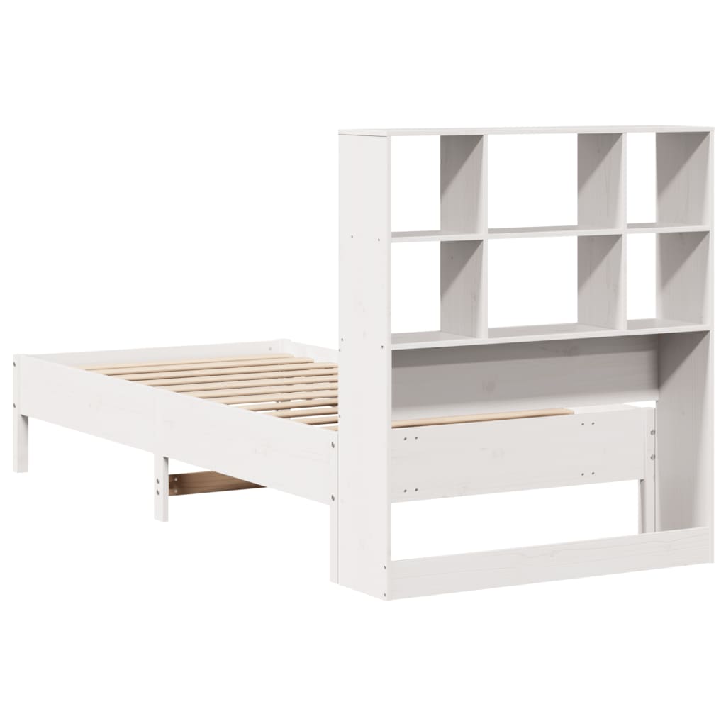 Lit en bois massif avec étagère sans matelas pin blanc 90x200 cm