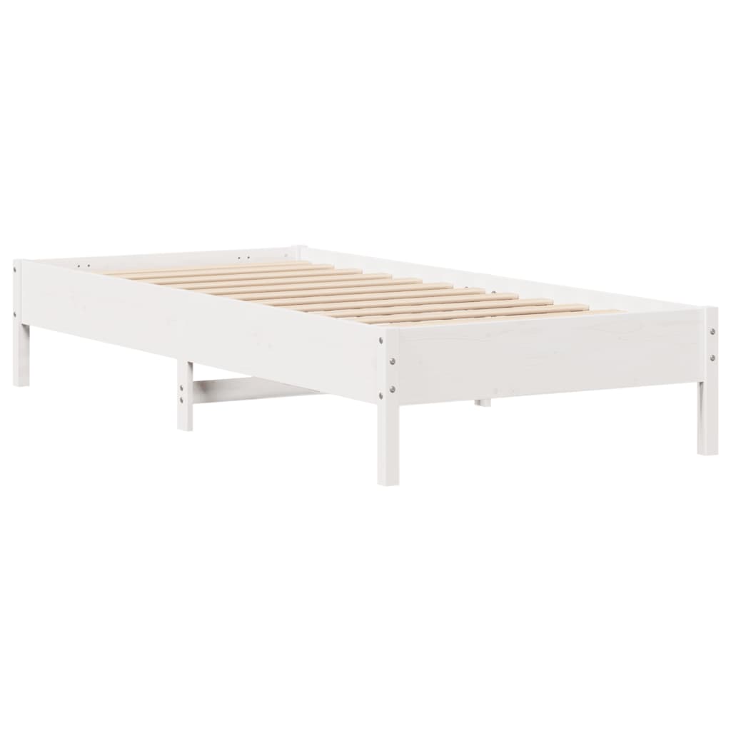 Lit en bois massif avec étagère sans matelas pin blanc 90x200 cm