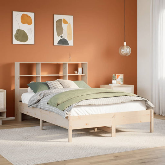 Lit en bois massif avec étagère sans matelas 140x190 cm pin