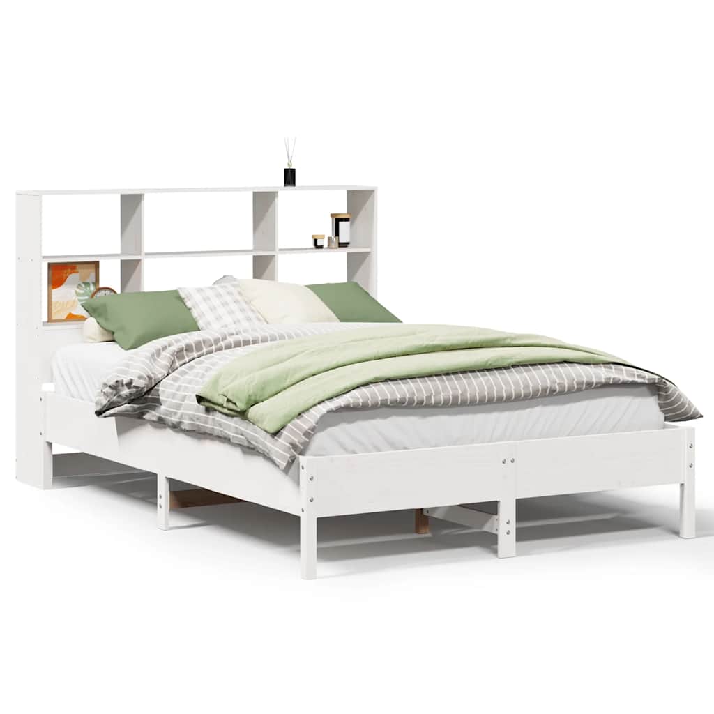 Lit en bois massif avec étagère sans matelas blanc 140x190 cm pin