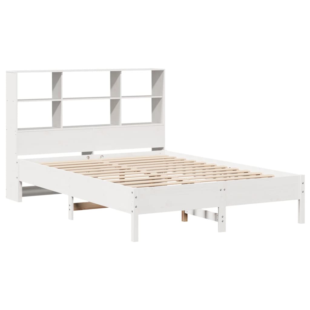 Lit en bois massif avec étagère sans matelas blanc 140x190 cm pin